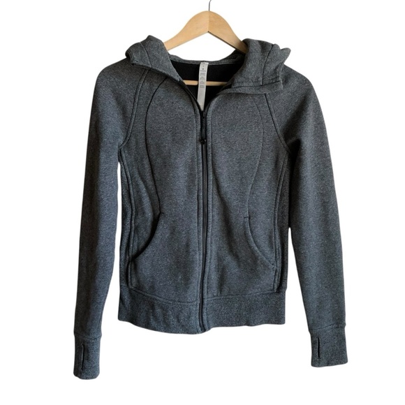 Lululemon Scuba Hoodie Light Cotton Fleece Size 2 Heathered Speckled Black Grey - Picture 6 of 16